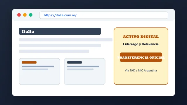 Vista del activo digital estratégico italia.com.ar y transferencia formal